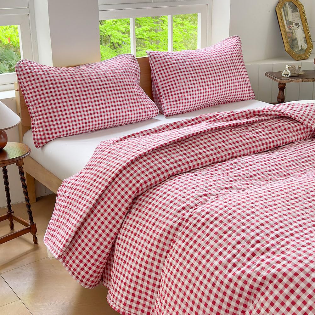 Amazon.com: NSNLGSGC Red Gingham Twin Quilt Set, Soft Pre